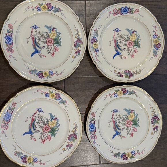 Castleton China six 6 DINNER Plates Phoenix USA Gold Flowers Scalloped Edge Rim - Picture 8 of 16